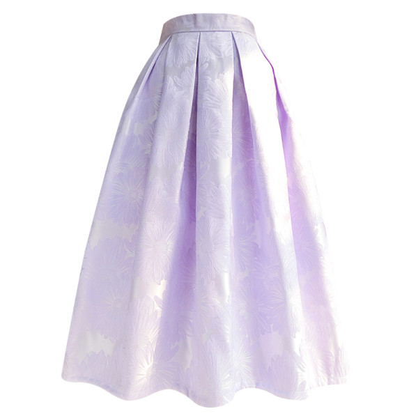 2022 Spring Summer Vintage Elegant Fairy Floral Print Aesthetic y2k Lilac Purple Midi Pleated Long Skirt with Pockets Dropship