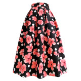 2022 Spring Summer Vintage Elegant Fairy Floral Print Aesthetic y2k Lilac Purple Midi Pleated Long Skirt with Pockets Dropship
