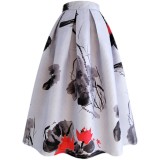 2022 Spring Summer Vintage Elegant Fairy Floral Print Aesthetic y2k Lilac Purple Midi Pleated Long Skirt with Pockets Dropship
