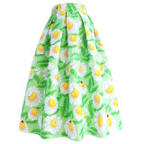 2022 Spring Summer Vintage Elegant Fairy Floral Print Aesthetic y2k Lilac Purple Midi Pleated Long Skirt with Pockets Dropship