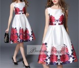 BunniesFairy 2022 Summer New Audrey Hepburn 50s Vintage Stripe Geometric Floral Print Robe Retro Swing Rockabilly Dress Vestido