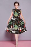 2022 Spring Snowman Cartoon Print High Waist Red Women Christmas Dress Festival Clothing Party New Year Eve Vestido de Fiesta