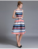 BunniesFairy 2022 Summer New Audrey Hepburn 50s Vintage Stripe Geometric Floral Print Robe Retro Swing Rockabilly Dress Vestido