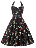 2022 Spring Cottagecore Hepburn Vintage Polka Dot Swing Dress Halter Slim Vestidos Femininos Backless Rockabilly Pin Up