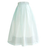 Summer Vintage Elegant Korean Fashion Fairy Sweet Floral Embroidery High Waisted Puffy Pink Tulle Mesh Long Midi Skirt for Women