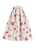 BunniesFairy Spring Summer Hepburn Vintage Elegant Boutique Stripes Embroidery Aesthetic Midi Pleated Skirt with Pockets