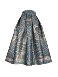 BunniesFairy Spring Summer Hepburn Vintage Elegant Boutique Stripes Embroidery Aesthetic Midi Pleated Skirt with Pockets