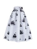 BunniesFairy Spring Summer Hepburn Vintage Elegant Boutique Stripes Embroidery Aesthetic Midi Pleated Skirt with Pockets