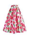 BunniesFairy Spring Summer Hepburn Vintage Elegant Boutique Stripes Embroidery Aesthetic Midi Pleated Skirt with Pockets
