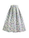 Spring Autumn Hepburn Vintage Elegant Women Pink y2k Retro Floral Aesthetic Jacquard High-waisted Long Midi Pleated Skirt