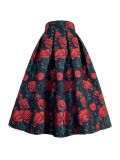 Spring Autumn Hepburn Vintage Elegant Women Pink y2k Retro Floral Aesthetic Jacquard High-waisted Long Midi Pleated Skirt