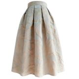 Spring Autumn Hepburn Vintage Elegant Women Pink y2k Retro Floral Aesthetic Jacquard High-waisted Long Midi Pleated Skirt