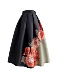 Spring Autumn Hepburn Vintage Elegant Women Pink y2k Retro Floral Aesthetic Jacquard High-waisted Long Midi Pleated Skirt