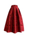 Spring Autumn Hepburn Vintage Elegant Women Pink y2k Retro Floral Aesthetic Jacquard High-waisted Long Midi Pleated Skirt