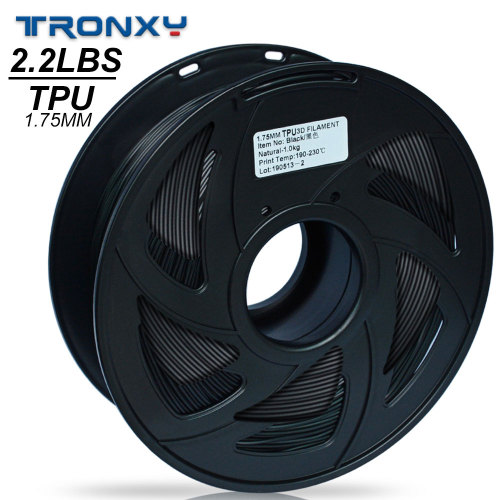 3D Flexible Black TPU Filament 1.75 mm, 2.2 LBS (1KG)