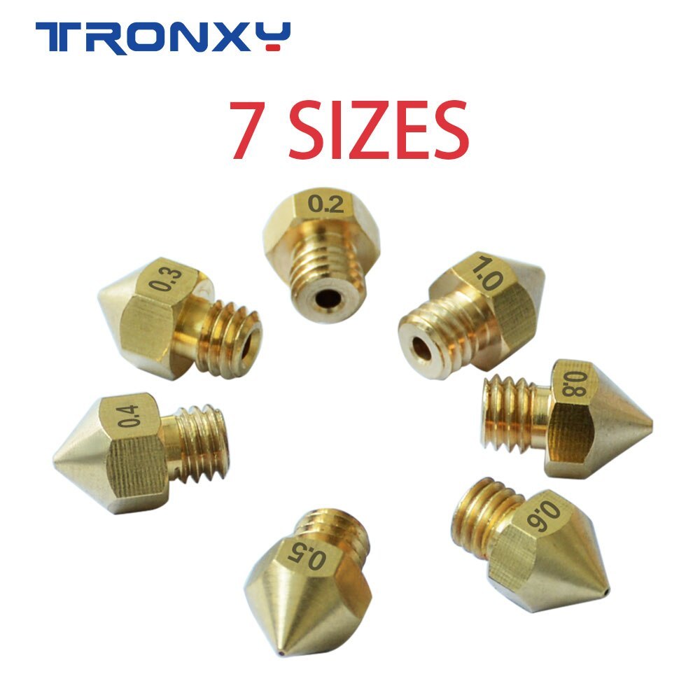 7 Pcs Mk8 M6 Nozzle 0 2 0 3 0 4 0 5 0 6 0 8 1 0mm J Head Extrusion Nozzle For 1 75mm Filament 3d Printer Brass Copper Nozzle