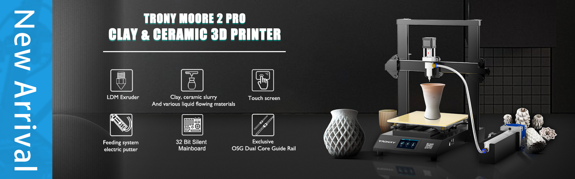 Moore 2 pro clay 3d printer with feeding putter