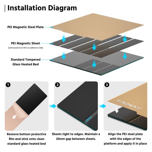 PEI500 Magnetic Sticker Removal Spring Steel PEI Double Sided Textured Sheet Build Plate 500mm*500mm