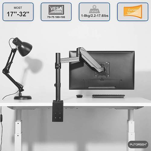 putorsen pc monitor arm mount stand full motion single arm desktop clamp mount for 17 32 lcd led screens adjustable tilt swivel vesa 75 to 100mm weight up to 8 kg
