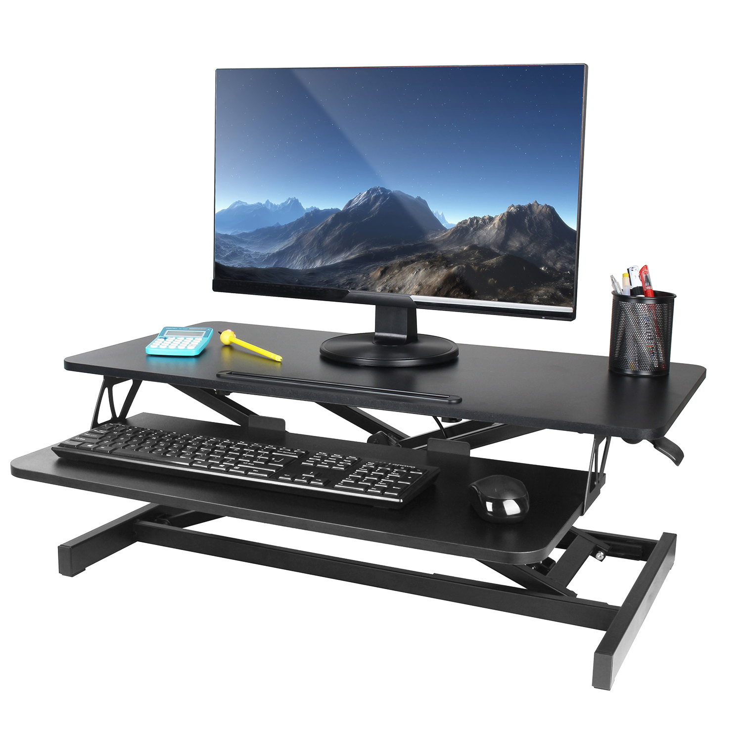 Tall Height Adjustable Sit Stand Up Desk Conversion Standing Riser with Keyboard