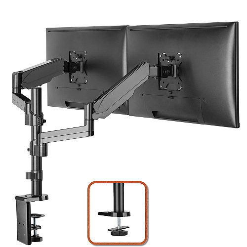 Putorsen Pc Dual Monitor Arm Stand Desk Mount Bracket With Ergonomic Height Adjustable Gas Powered Full Motion Double Arm Desktop Clamp Mount