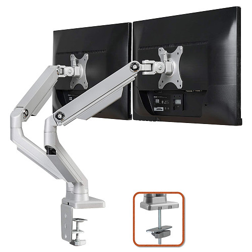 putorsen premium pc dual monitor arm stand desk mount bracket mechanical powered with height adjustable full motion double arm desktop clamp mount for 17 32 lcd led screens vesa 75 100mm up to 8kg