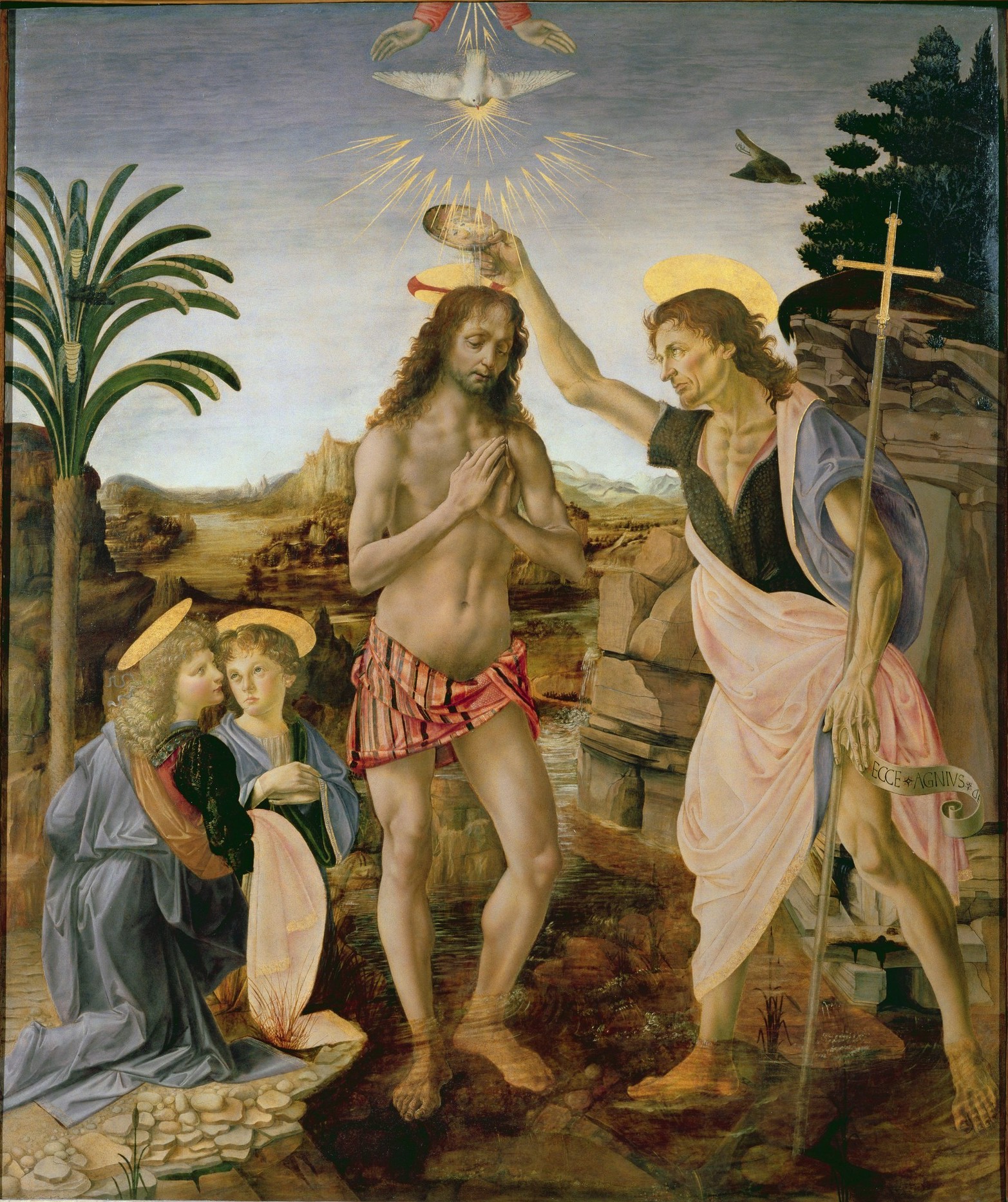 Kinkade thomas castle guardian painting The Baptism of Christ-Leonardo da Vinci-Order Top Quality Oil Painting