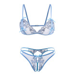 Blue lace flower underwear set