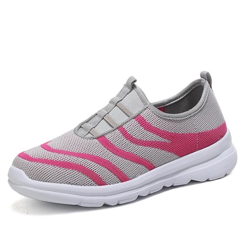 Pink Zebra-Stripe  Slip On Knit Running Shoes