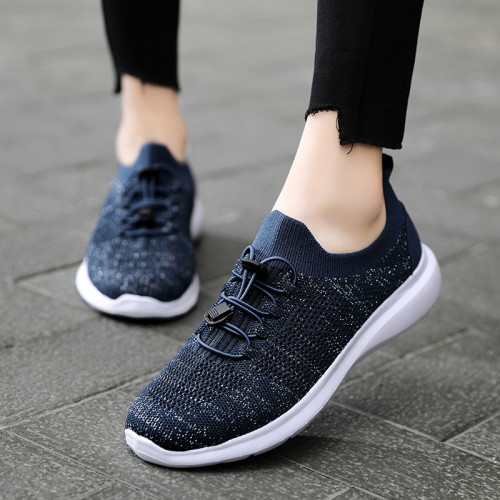 Lace Up Decor Glitter Knit Runing Shoes