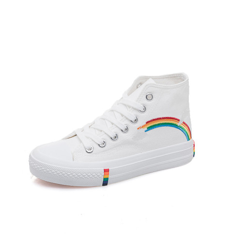 Rainbow Graphic High Top Lace Up Front Canvas Shoes