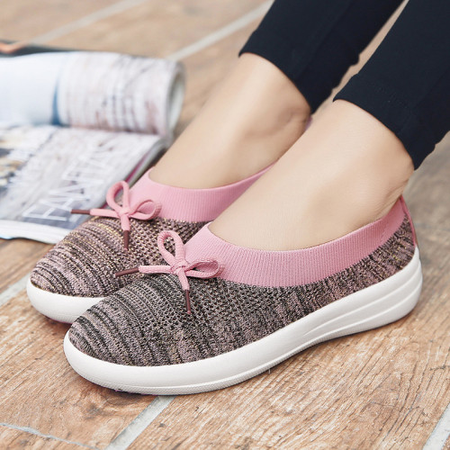 Bow Decor Slip On Knit Running Shoes