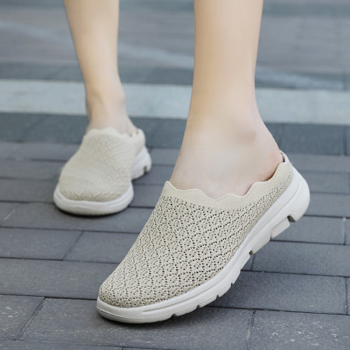 Scallop Trim Slip On Knit Running Shoes