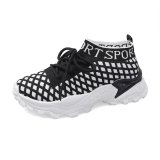Argyle Pattern Letter Graphic Lace Up Front Knit Sneakers