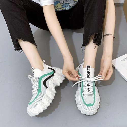 Lace Up Front Letter Graphic Knit Chunky Sneakers