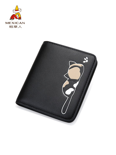 Women's Cowhide Wallet Short Thin Korean Version of Two Folding Students Small Fresh Personality Cute Multifunctional Genuine Leather Card Holder