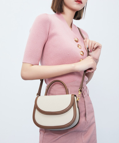 Women's Leather Fashion Contrast Saddle Bag Shoulder Crossbody Bag