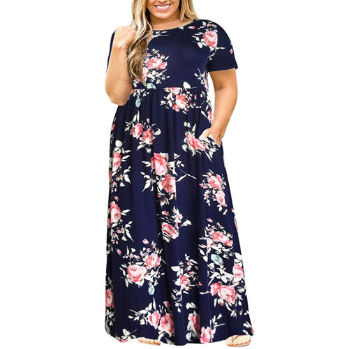 Summer Plus Size Dress  Amazon Best Selling Short Sleeve Solid Color Round Neck Printed Dress