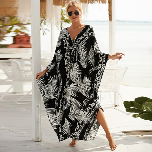 Loose Robe Beach Coat Seaside Vacation Sunscreen Dress Long Skirt Bikini Swimsuit Outerwear for Women
