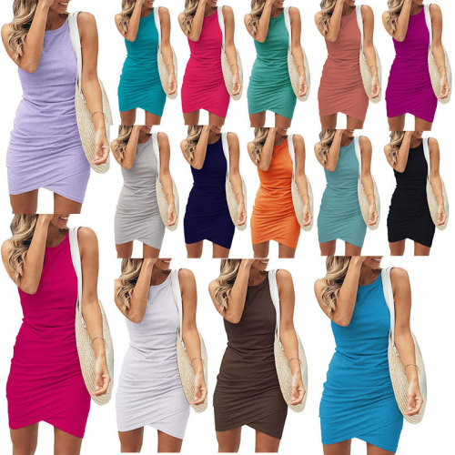 Amazon Best Selling Women's Casual Round Neck Ruffled Sleeveless Tank Top Body Shirt Short Mini Dress