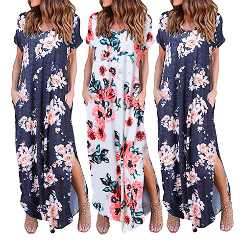 Amazon Best Selling Pocket Print Slit Swing Dress