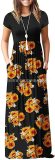 Summer Dress Amazon Best Selling Round Neck Short-Sleeved Printed Dress Waist Long Skirt