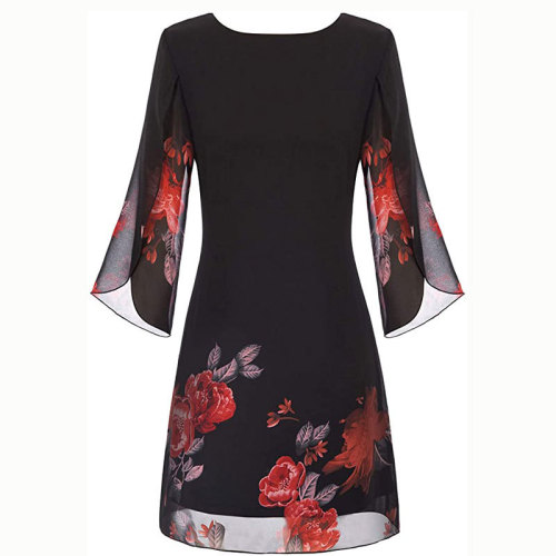 Amazon New Print Butterfly Round Neck Dress For Women
