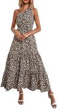 Women's Amazon Best Selling Slant Shoulder Bandeau Print Layered Sleeveless Knotted Dress