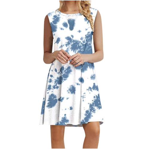 Amazon Summer Sleeveless Pullover Element Printed Round Neck Women's Top Dress