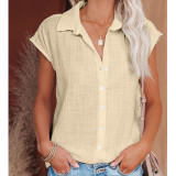 Amazon Summer Solid Color Single-breasted Shirt Female Casual Short-sleeved Blouses & Shirts