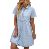 Amazon Ebay Summer New Women's Denim Short-sleeved Cami DressesSkirt
