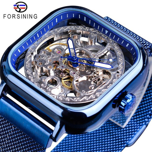 Forsining Men's Fashion Casual Hollow Out Square Automatic Mechanical Watch
