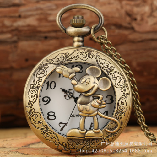 Creative Cartoon Animation Mickey Mouse Donald Duck Hollow Three-dimensional Pattern Student Gift Pocket Watch