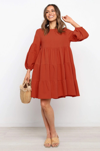 Amazon's Best-selling Cotton And Linen Lantern Sleeve Long-sleeved Stitching Loose Big Swing Tunic Dresses